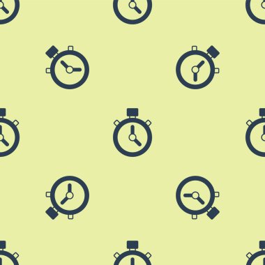 Mavi Kronometre simgesi sarı arkaplandaki kusursuz deseni izole etti. Zaman göstergesi. Kronometre işareti. Vektör.