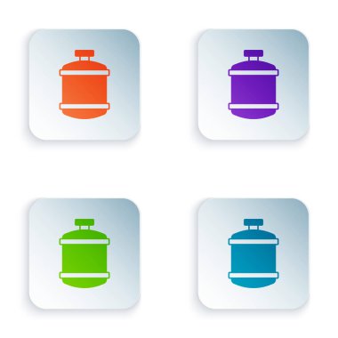 Renkli propan gaz tankı ikonu beyaz arkaplanda izole edildi. Yanabilir benzin deposu ikonu. Kare düğmelere renkli simgeleri yerleştir. Vektör