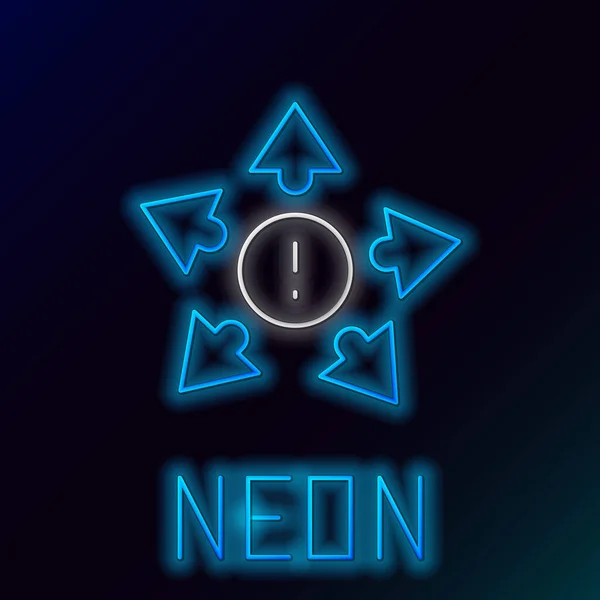 Glödande Neon Line Många Sätt Riktnings Pil Ikon Isolerad Svart — Stock vektor