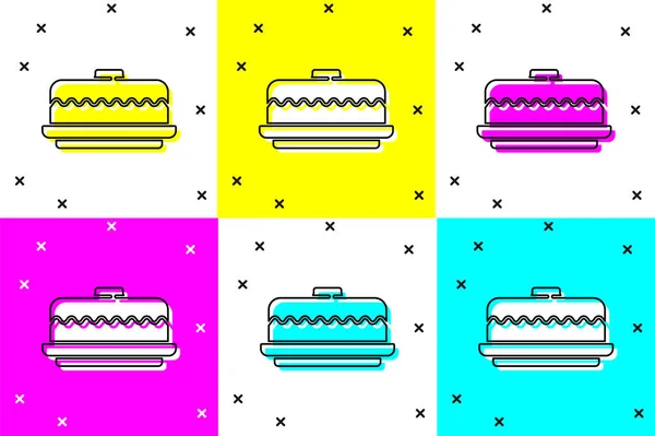设置蛋糕图标孤立的颜色背景 生日快乐Happy Birthday Day — 图库矢量图片