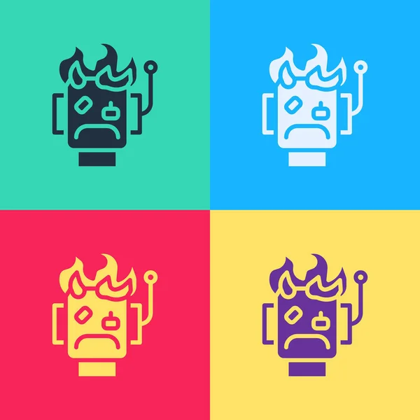 Pop Art Robot Quemó Icono Aislado Fondo Color Vector — Archivo Imágenes Vectoriales