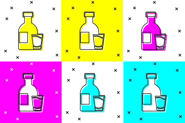 Set Bottle Vodka Glass Icon Isolated Color Background Vector — Stock Vector