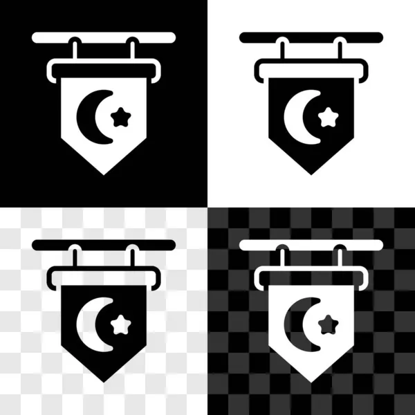 星条旗 新月形 伊斯兰教的象征 在黑白透明的背景上孤立 宗教象征 — 图库矢量图片