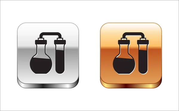 Black Test Tube Flask Chemical Laboratory Test Icon Isolated White — Stock Vector