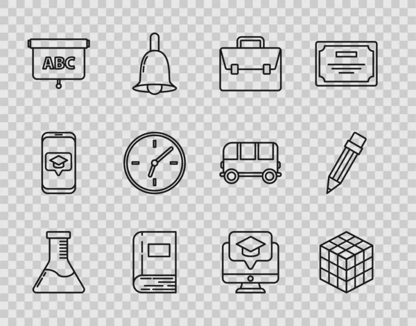 Set Line Test Tube Flask Chemical Laboratory Rubik Cube Briefcase — Archivo Imágenes Vectoriales