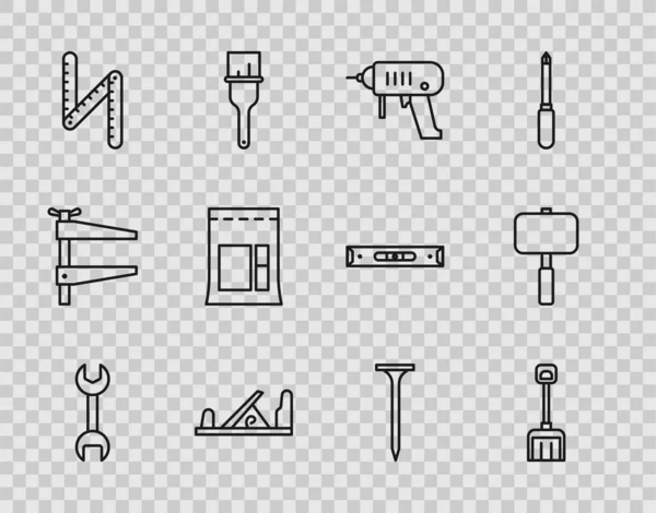 Définir Clé Molette Pelle Neige Perceuse Électrique Outil Plan Bois — Image vectorielle