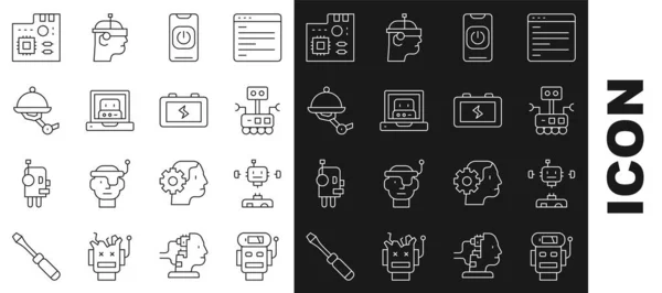 Set Line Roboter Niedrige Batterieladung Demontierter Roboter Ausschalten Des Telefons — Stockvektor