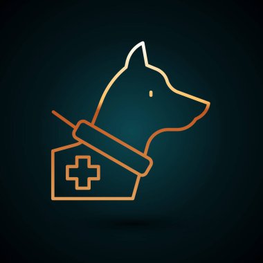 Altın çizgili rehber köpek ikonu koyu mavi arka planda izole edildi. Vektör.
