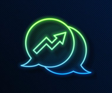 Parlayan neon hattı finansal büyüme ikonu mavi arka planda izole edildi. Gelirleri arttırıyorum. Vektör