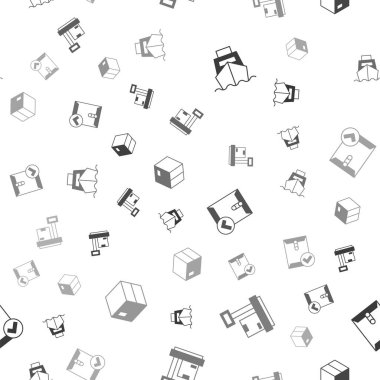 Kargo gemisini kutu teslimatı, karton pulu, zarf, işaret ve karton ile kusursuz bir şekilde ayarlayın. Vektör