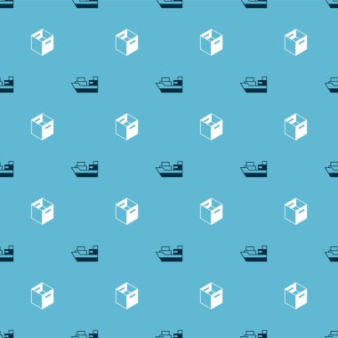 Kargo gemisini kutu teslimatıyla ve karton kartonla kusursuz bir kalıba sokun. Vektör