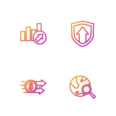 Hattı ayarla. Arama küresi, finansal büyüme doları ve... Renk simgeleri. Vektör