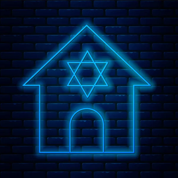 Ligne Lumineuse Bâtiment Synagogue Juive Icône Temple Juif Isolé Sur — Image vectorielle