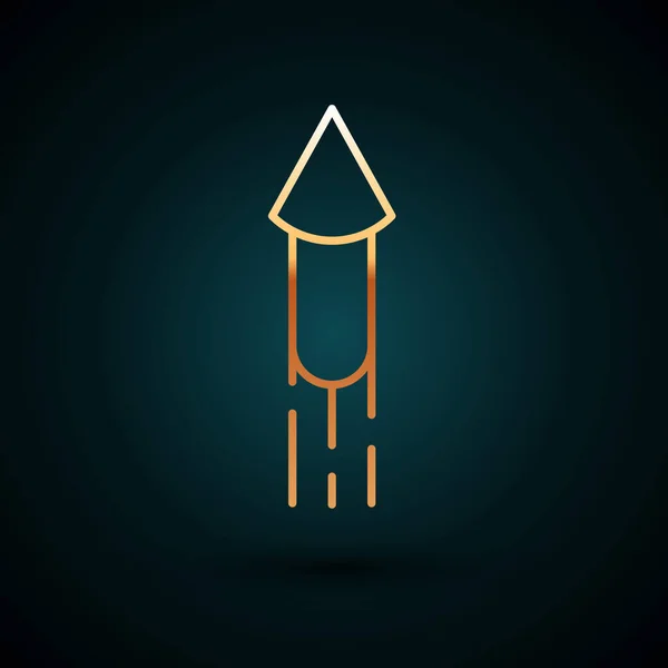 Koyu Mavi Arka Planda Altın Çizgili Firework Roket Ikonu Izole — Stok Vektör
