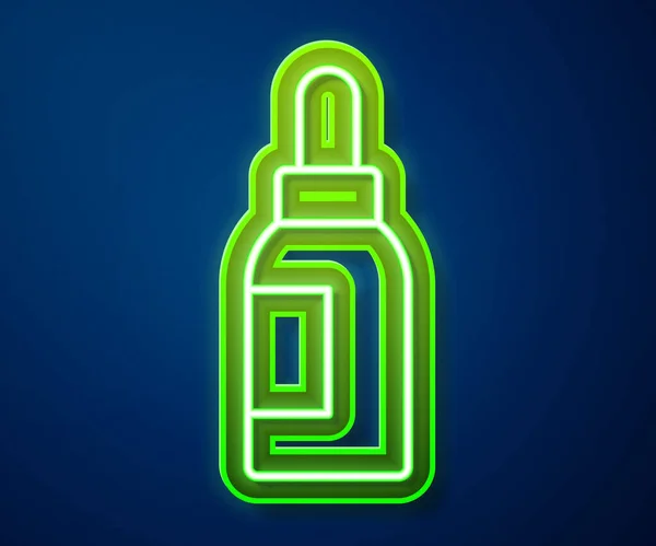 Leuchtende Neon Linie Ätherische Ölflasche Symbol Isoliert Auf Blauem Hintergrund — Stockvektor