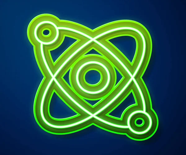 Glödande Neon Linje Atom Ikon Isolerad Blå Bakgrund Symbol För — Stock vektor