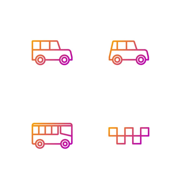Setzen Sie Linie Taxi Autodach Bus Auto Und Farbverlauf Symbole — Stockvektor