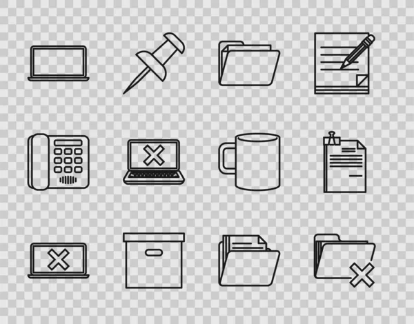 Stel Lijn Laptop Kruis Merk Het Scherm Verwijderen Map Document — Stockvector