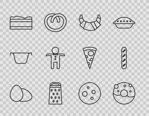 Set Line Chicken Egg Donut Sweet Glaze Croissant Grater Brownie Vector Graphics