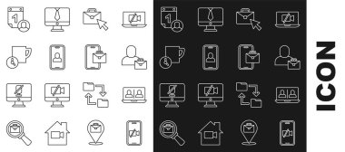 Kamerayı cep telefonuna, sohbet konferansına, Freelancer 'a çevrimiçi çalışmaya, zaman yönetimine ve ikona ayarla. Vektör