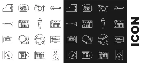 Set Line Stereo Lautsprecher Ton Oder Audio Recorder Auf Laptop — Stockvektor