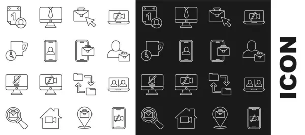 Definir Linha Câmera Vídeo Desligado Celular Conferência Bate Papo Freelancer — Vetor de Stock