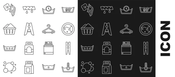 Set Line Lavado Temperatura Perno Ropa Lavadora Tiempo Lavabo Con — Vector de stock