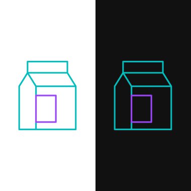 Süt simgesi için çizgi kağıt paketi beyaz ve siyah arkaplanda izole edildi. Süt paketi işareti. Renkli taslak konsepti. Vektör