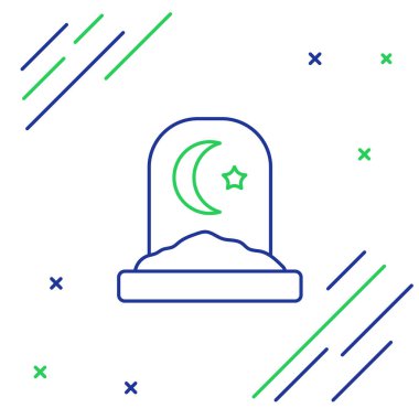 Beyaz arka planda izole edilmiş çizgi Müslüman mezarlığı ikonu. İslami mezar taşı. Renkli taslak konsepti. Vektör