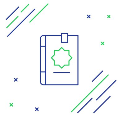 Kuran 'ın kutsal kitabı beyaz arka planda izole edilmiş. Müslüman bayramı, Kurban Bayramı, Kurban Bayramı, Ramazan Kareem. Renkli taslak konsepti. Vektör