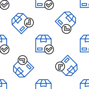 Beyaz arkaplanda işaretli simgeyle izole edilmiş çizgi paket kutusu. İşaretli paket kutusu. Onaylanmış teslimat veya başarılı paket makbuzu. Renkli taslak konsepti. Vektör