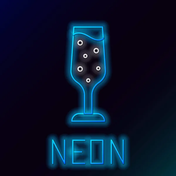 Leuchtende Neon Linie Glas Champagner Symbol Isoliert Auf Schwarzem Hintergrund — Stockvektor