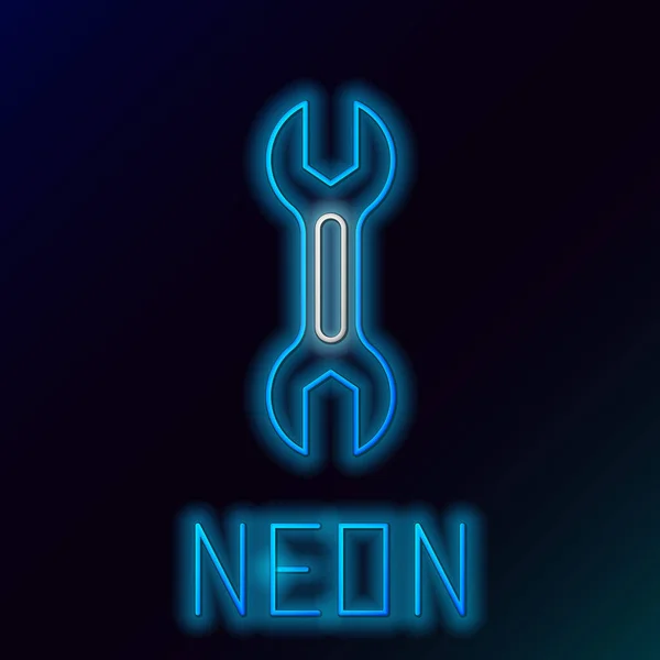 Gloeiende Neon Lijn Wrench Moersleutel Pictogram Geïsoleerd Zwarte Achtergrond Kleurrijk — Stockvector