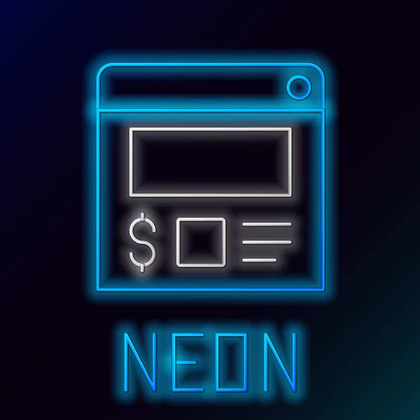 Žhnoucí Neonová Linka Online Objednávání Dodávky Potravin Ikona Izolované Černém — Stockový vektor