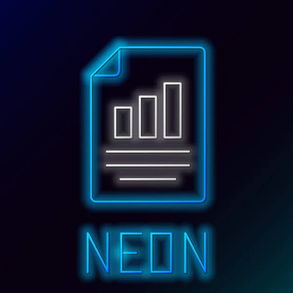 Linea Neon Incandescente Documento Con Icona Del Grafico Isolato Sfondo — Vettoriale Stock