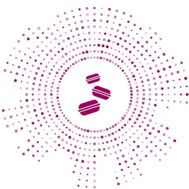 Beyaz arka planda izole edilmiş mor makarna kurabiye ikonu. Makarna tatlı fırın. Soyut çember rastgele noktalar. Vektör.