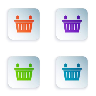 Beyaz arkaplanda izole edilmiş renkli bisiklet sepeti simgesi. Kare düğmelere renkli simgeleri yerleştir. Vektör.