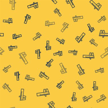 Mavi çizgi Calliper veya kalibre ve ölçek ikonu sarı arkaplanda izole edilmiş pürüzsüz desen. Hassas ölçüm aletleri. Vektör.