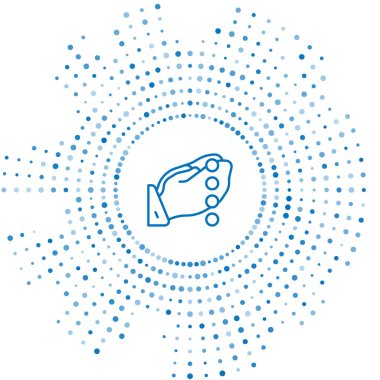 Mavi çizgi Eller dua pozisyonunda ve beyaz arka planda izole edilmiş tespih ikonu var. Dua eden İslami Müslüman dini dindarlık. Soyut çember rastgele noktalar. Vektör