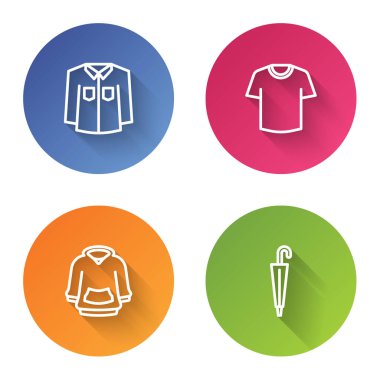 Çizgili tişört, tişört, kapüşon ve Şemsiye. Renkli daire düğmesi. Vektör