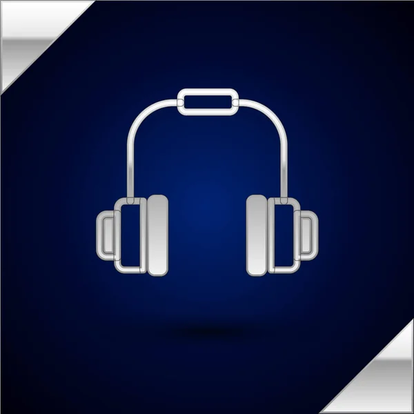 Srebrne Słuchawki Ikona Izolowana Ciemnoniebieskim Tle Słuchawki Koncepcja Słuchania Muzyki — Wektor stockowy