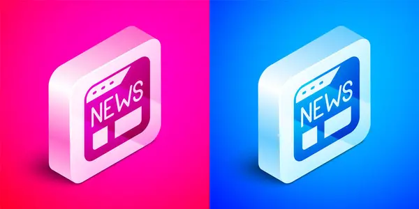 Isometric News Icon Isolated Pink Blue Background Newspaper Sign Mass — Stock Vector