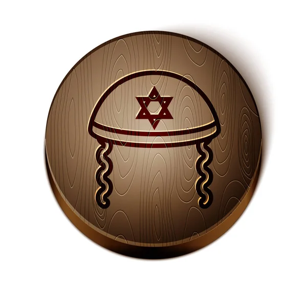 Καφέ Γραμμή Εβραϊκή Kippah Αστέρι Του David Και Στο Περιθώριο — Διανυσματικό Αρχείο
