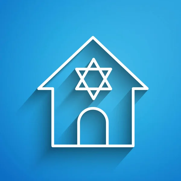 Edificio Sinagoga Judía Línea Blanca Icono Del Templo Judío Aislado — Archivo Imágenes Vectoriales