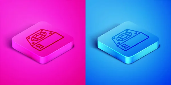 Línea Isométrica Icono Enfriador Computadora Aislado Sobre Fondo Rosa Azul — Vector de stock