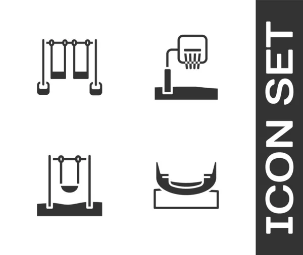 Set Boot Schommel Double Swing Basketbal Backboard Pictogram Vector — Stockvector