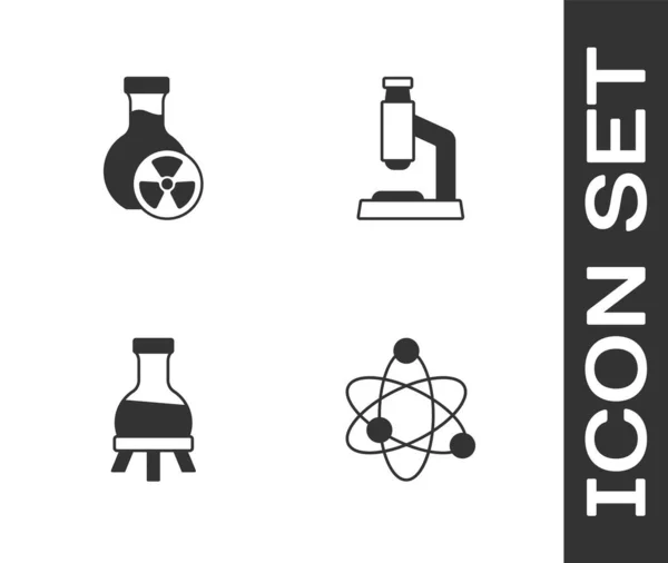 Set Atom Test Tube Toxic Liquid Microscope Icon Vector — Stock Vector