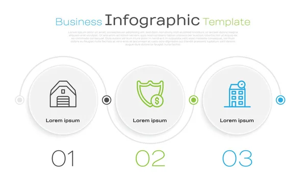 Set Ligne Garage Bouclier Avec Dollar Maison Modèle Infographie Entreprise — Image vectorielle