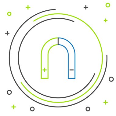 Beyaz arkaplanda çizgi mıknatısı simgesi izole edildi. At nalı mıknatısı, manyetizma, manyetizma, çekim. Renkli taslak konsepti. Vektör.