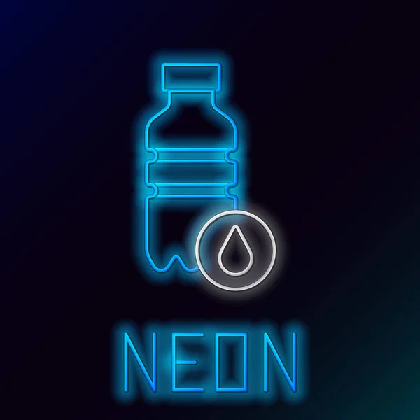 Gloeiende Neon Lijn Fles Van Water Pictogram Geïsoleerd Zwarte Achtergrond — Stockvector